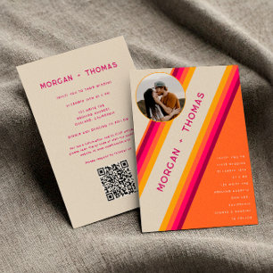 70s 80s QR Code Retro Pink Orange Yellow Wedding Invitation