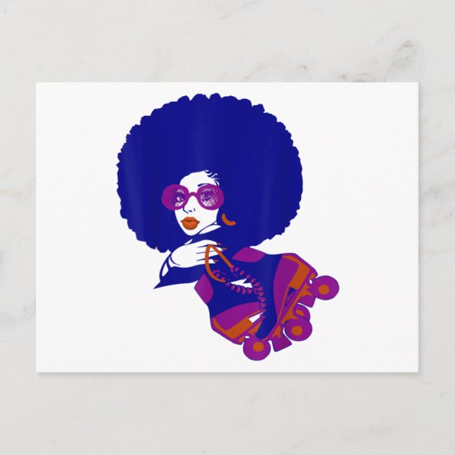 70's Afro Woman Roller Skates feens and Women Announcement Postcard (Front)
