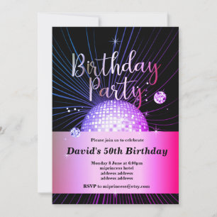 70's Birthday party, disco party Invitation