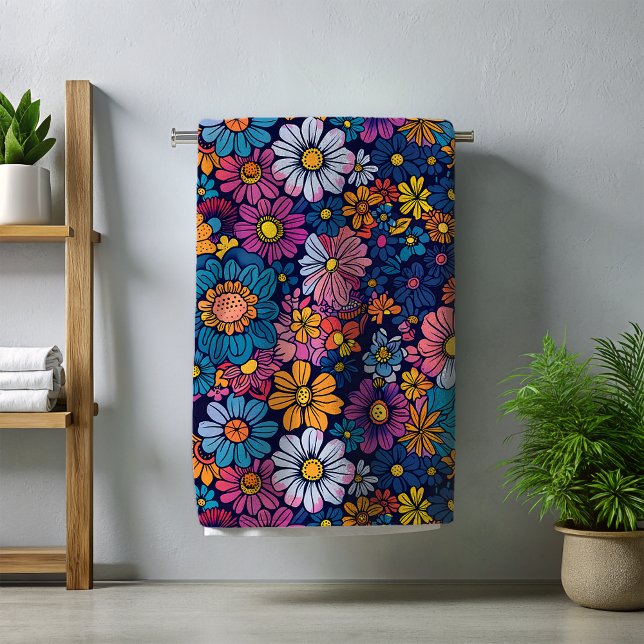 70s Boho Retro Floral Flower  Beach Towel (Creator Uploaded)