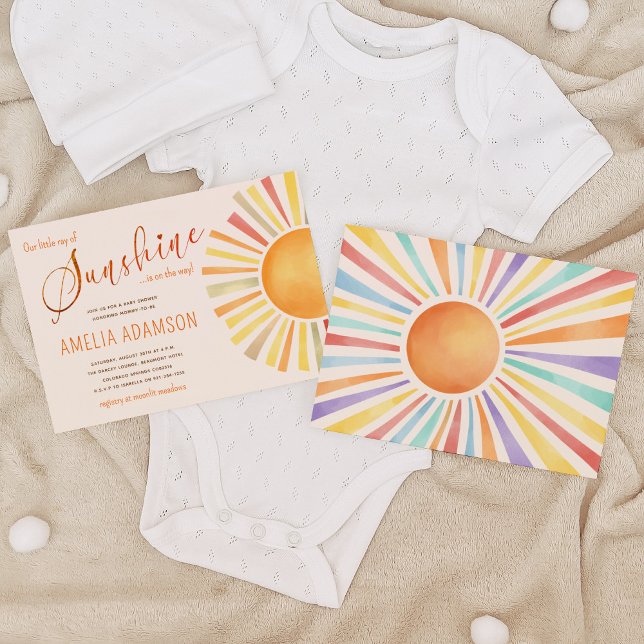 70s Boho Sun 'Little Ray of Sunshine' Baby Shower Invitation (Creator Uploaded)