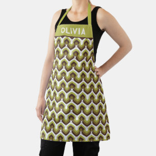 70s Bold Modern Retro Ogee Motif in Greens Apron