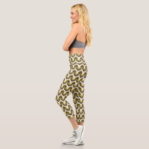 70s Bold Modern Retro Ogee Motif in Greens Capri Leggings