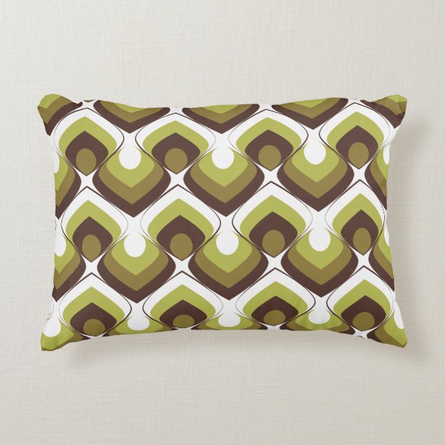 70s Bold Modern Retro Ogee Motif in Greens Decorative Cushion (Front)