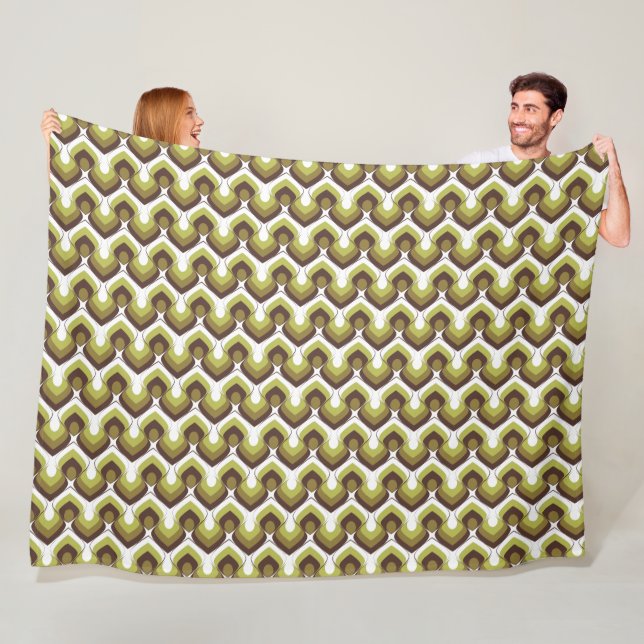70s Bold Modern Retro Ogee Motif in Greens Fleece Blanket (In Situ)