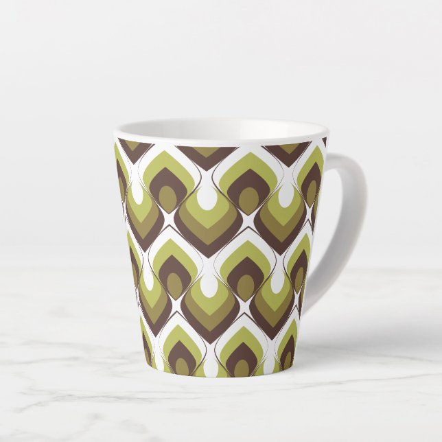 70s Bold Modern Retro Ogee Motif in Greens Latte Mug (Right Angle)