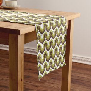 70s Bold Modern Retro Ogee Motif in Greens Short Table Runner
