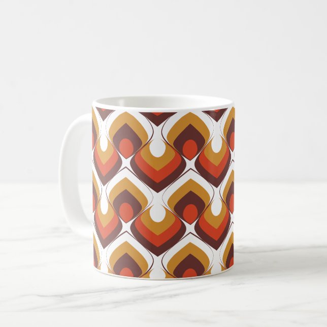 70s Bold Retro Modern Motif in Orange & Brown Coffee Mug (Front Left)