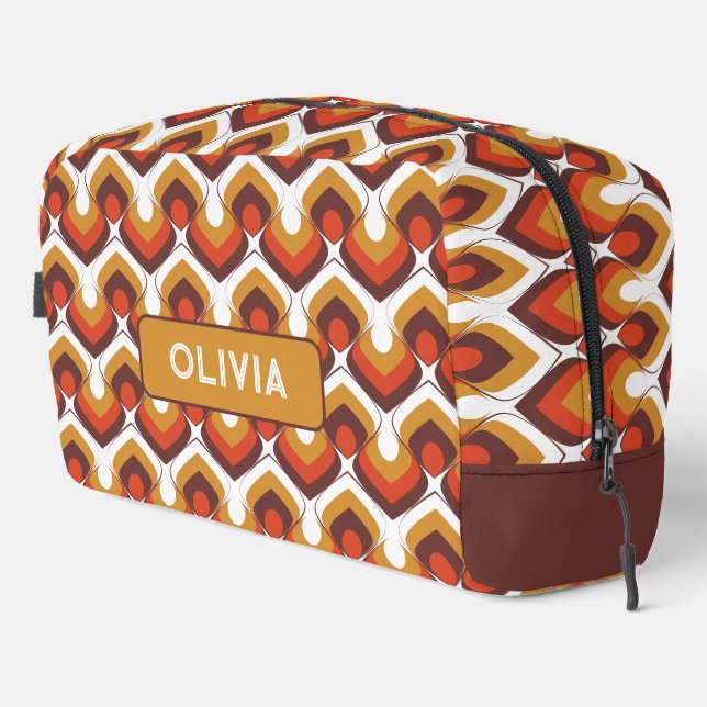 70s Bold Retro Modern Motif in Orange & Brown Dopp Kit (Right Corner)