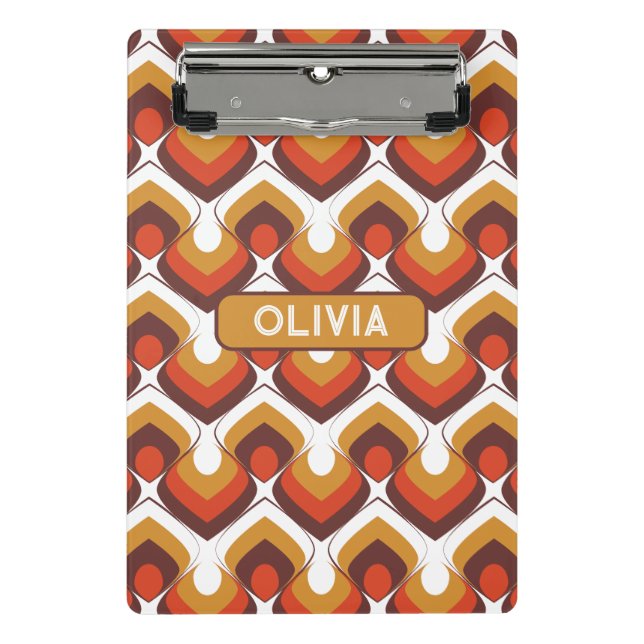 70s Bold Retro Modern Motif in Orange & Brown Mini Clipboard (Front)