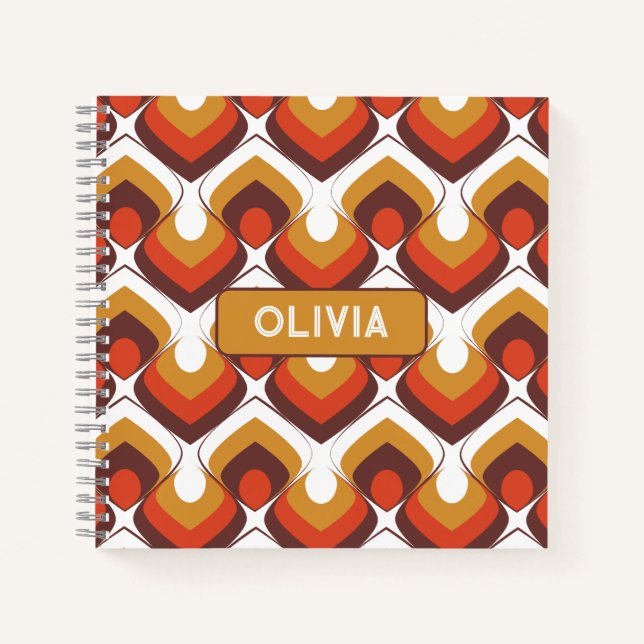 70s Bold Retro Modern Motif in Orange & Brown Notebook (Front)