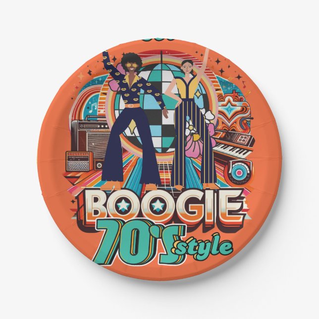 70s Boogie Retro Disco Dancing Partyware Dining Paper Plate (Front)