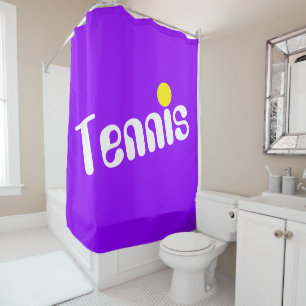 70s Bright Purple White TENNIS Text Game Ball Shower Curtain