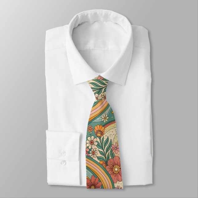 70s Brown Floral Custom Tie – Elegant Fashion (Tied)