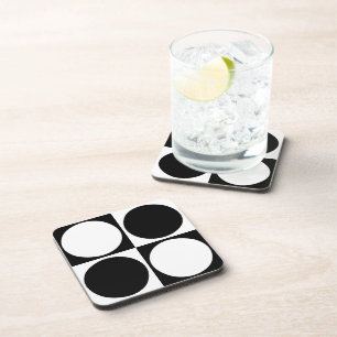 70s Checks and Circles Black and White Coaster