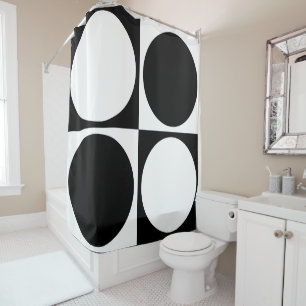 70s Checks and Circles Black and White Shower Curtain