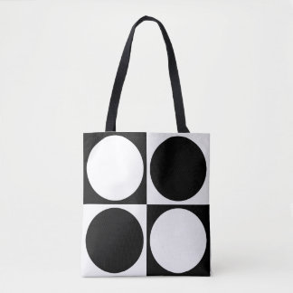 70s Checks and Circles Black and White Tote Bag