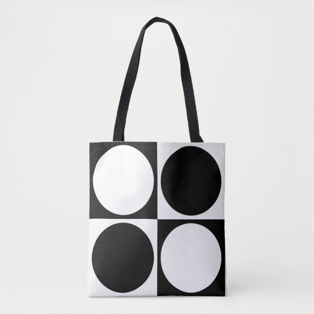 70s Checks and Circles Black and White Tote Bag (Front)