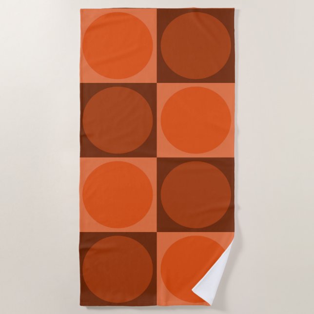 70s Checks and Circles Flame Orange Beach Towel (Front)