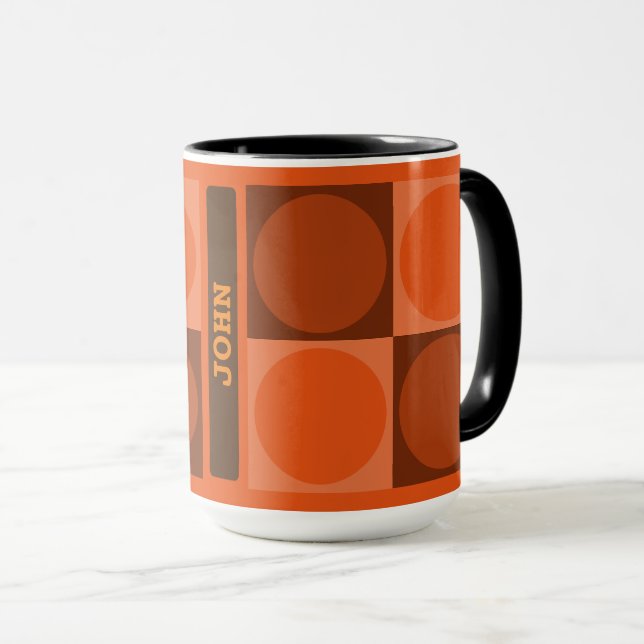 70s Checks and Circles Flame Orange Mug (Front Right)