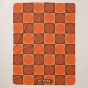 70s Checks and Circles Flame Orange Sherpa Blanket