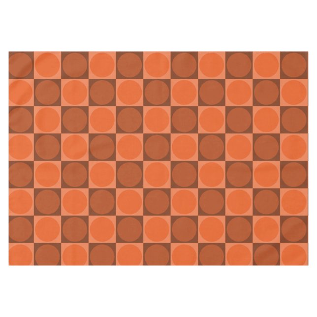 70s Checks and Circles Flame Orange Tablecloth (Front (Horizontal))