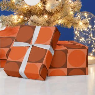 70s Checks and Circles Flame Orange Wrapping Paper