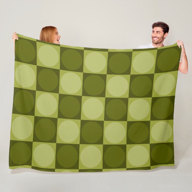 70s Checks and Circles Green Fleece Blanket (In Situ)