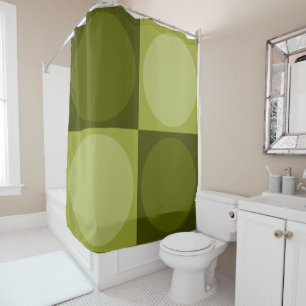 70s Checks and Circles Green Shower Curtain
