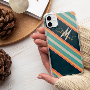 70s colorful Stripes Monogram initials aesthetic iPhone 11 Case