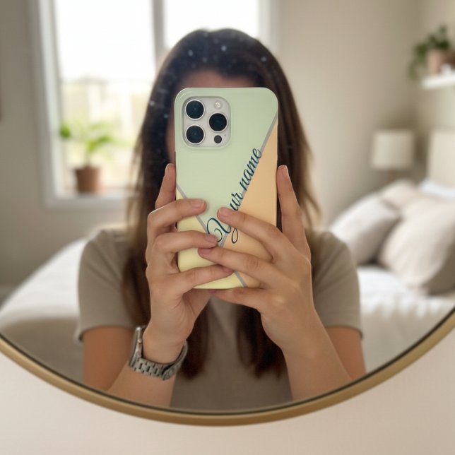 70s Colour block Sage green Triangles Custom name Case-Mate iPhone Case (Creator Uploaded)