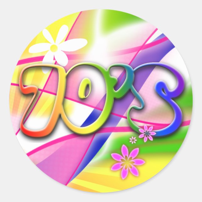 70's Colourful Design with Flowers Classic Round Sticker (Front)