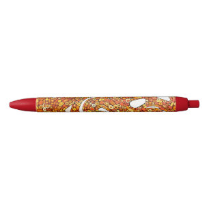 70s Colours Red Orange Yellow Abstract Design Black Ink Pen