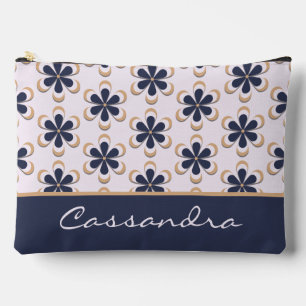 70's Cute Retro Flower Power Navy-Barely Pink Accessory Pouch