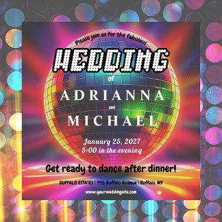 70s Disco Ball Retro Nostalgia Wedding Invitation