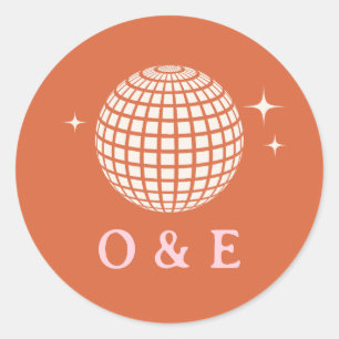 70s Disco Ball Sparkles Retro Wedding Initials  Classic Round Sticker