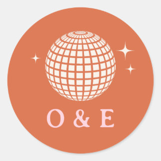 70s Disco Ball Sparkles Retro Wedding Initials  Classic Round Sticker