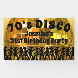 70's Disco Birthday   Gold Glitter Ball Banner