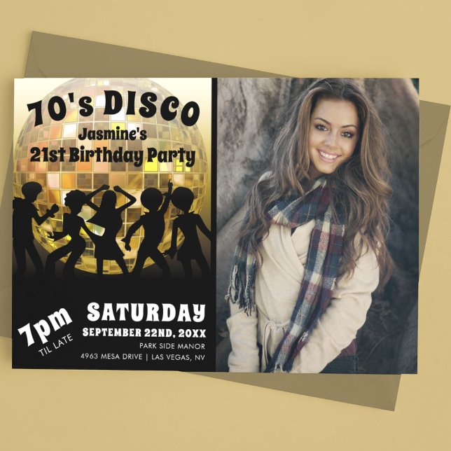 70's Disco Birthday Photo | Gold Glitter Ball Invitation (Creator Uploaded)