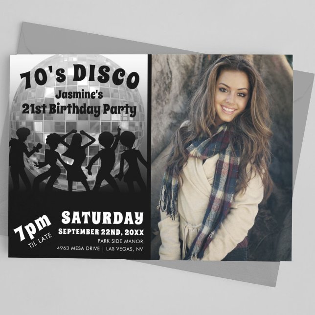 70's Disco Birthday Photo | Silver Glitter Ball Invitation (Creator Uploaded)