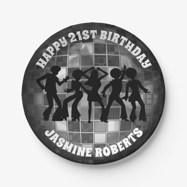 70's Disco Birthday | Silver Glitter Ball Paper Plate (Front)