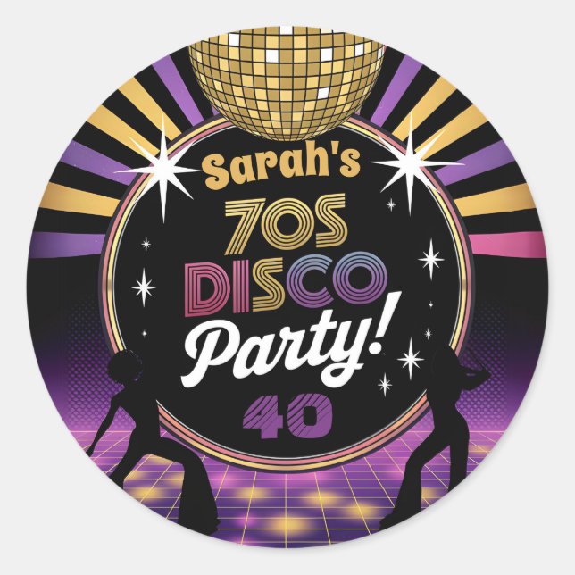 70's disco party seventies hippy birthday rave classic round sticker (Front)