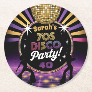 70's disco party seventies hippy birthday rave round paper coaster