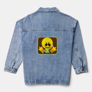 70s Disco Smile Guy Cute Cartoon Fun Logo Denim Jacket