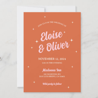 70s Disco Sparkles Colourful Modern Retro Wedding  Invitation