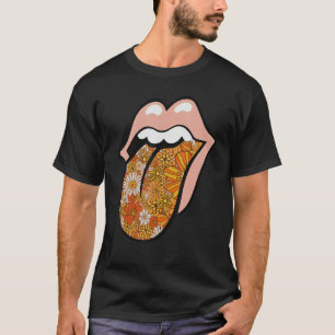 70s Floral Lips Hippie Groovy Daisy Positive Mind T-Shirt