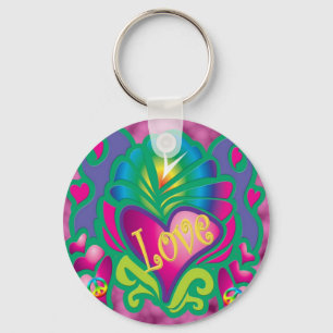 70s Floral love Key Ring