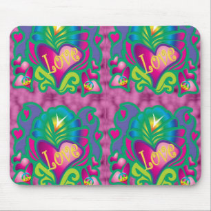 70s Floral love Mouse Pad