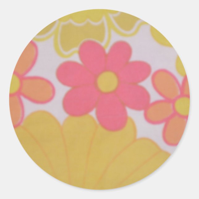 70's Flower's Retro Classic Round Sticker (Front)
