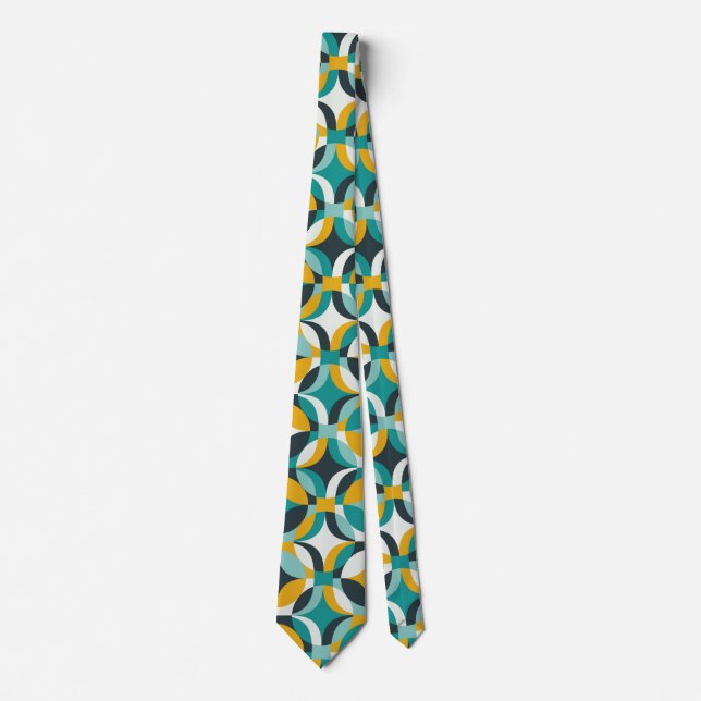 70s geometric circle shapes colourful blue retro tie (Front)